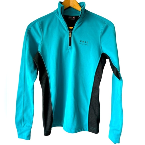 Women's Teal and Black Quarter-Zip Sweatshirt - Picture 1 of 12